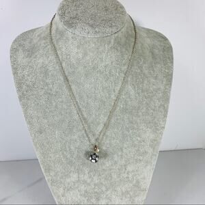 Rhinestone Ball Pendant Necklace 18" Silver Chain